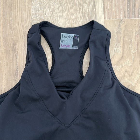 Lucky in Love Tennis Tank Top Black Small Preppy Sporty Pickleball Athletic Gym - Picture 2 of 6